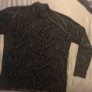 An XL black turtleneck sheer with roses and leaves tone on tone blouse